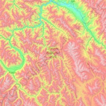 Topografische Karte Hemis National Park, Höhe, Relief