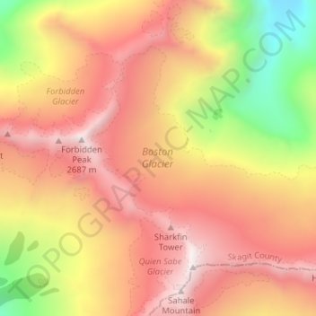 Topografische Karte Boston Glacier, Höhe, Relief