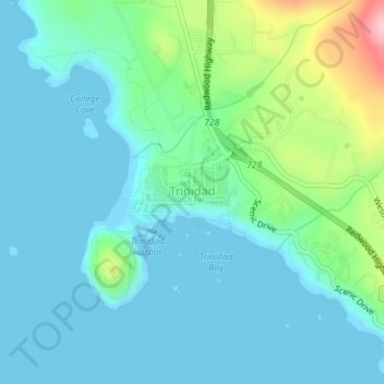 Topografische Karte Trinidad, Höhe, Relief