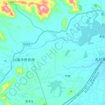 Topografische Karte 太阳河, Höhe, Relief