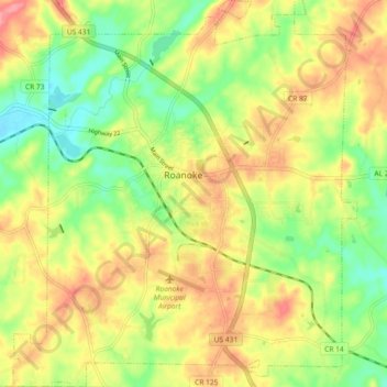 Topografische Karte Roanoke, Höhe, Relief