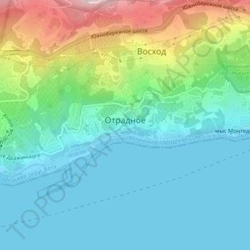 Topografische Karte Отрадное, Höhe, Relief