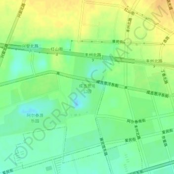 Topografische Karte 成吉思汗公园, Höhe, Relief