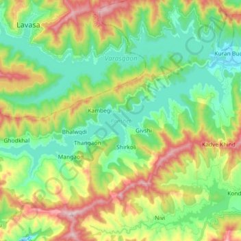 Topografische Karte Panshet, Höhe, Relief