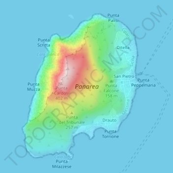 Topografische Karte Panarea, Höhe, Relief