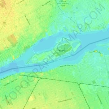 Topografische Karte Detroit River, Höhe, Relief