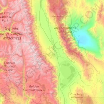 Topografische Karte Owens Valley, Höhe, Relief