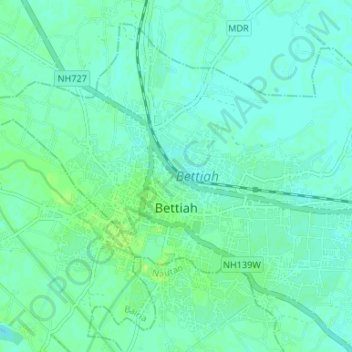Topografische Karte Bettiah, Höhe, Relief