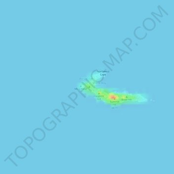Topografische Karte Necker Island, Höhe, Relief