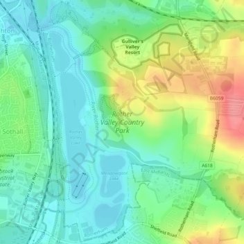 Topografische Karte Rother Valley Country Park, Höhe, Relief