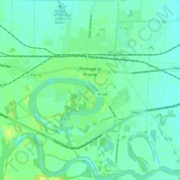 Topografische Karte Portage La Prairie, Höhe, Relief