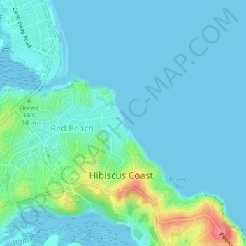 Topografische Karte Red Beach, Höhe, Relief