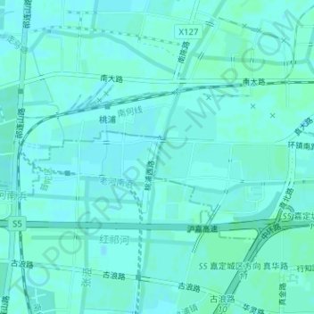 Topografische Karte 桃浦, Höhe, Relief