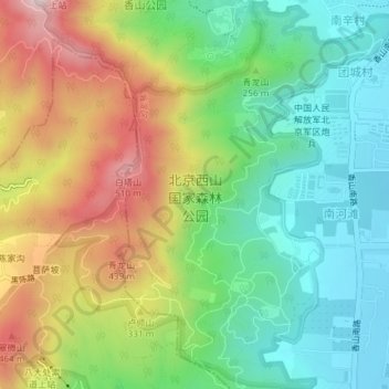 Topografische Karte 北京西山国家森林公园, Höhe, Relief