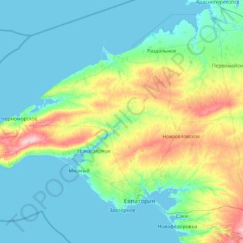Topografische Karte Тарханкутская возвышенность, Höhe, Relief
