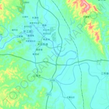 Topografische Karte 汨罗江, Höhe, Relief