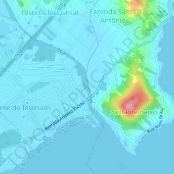 Topografische Karte Rio Maruim, Höhe, Relief