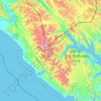 Topografische Karte Lamplugh Glacier, Höhe, Relief