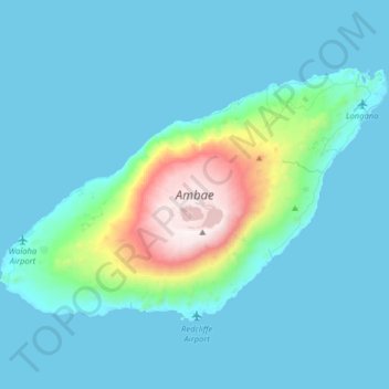 Topografische Karte Ambae, Höhe, Relief