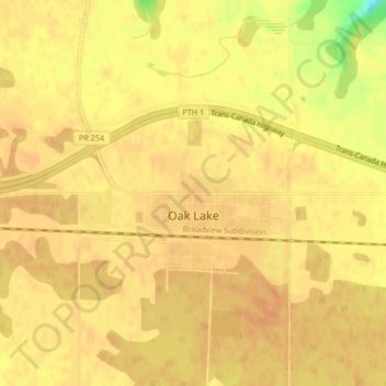Topografische Karte Oak Lake, Höhe, Relief