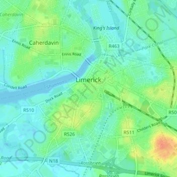 Topografische Karte Limerick, Höhe, Relief