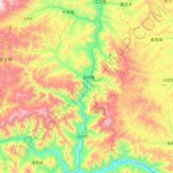 Topografische Karte 西汉水, Höhe, Relief