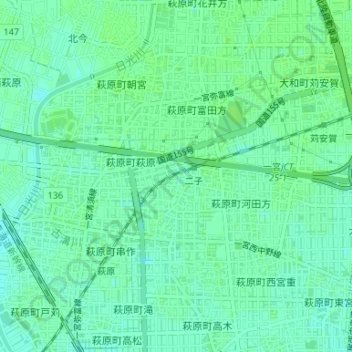 Topografische Karte 二子, Höhe, Relief
