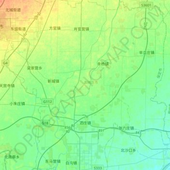 Topografische Karte 白沟河, Höhe, Relief