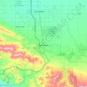 Topografische Karte Palmdale, Höhe, Relief