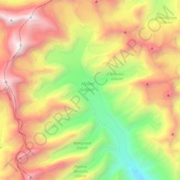 Topografische Karte Milam Glacier, Höhe, Relief