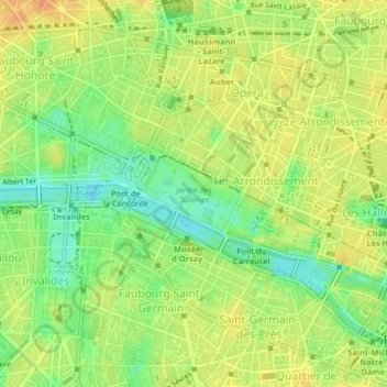 Topografische Karte Jardin des Tuileries, Höhe, Relief