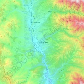 Topografische Karte Blagoewgrad, Höhe, Relief
