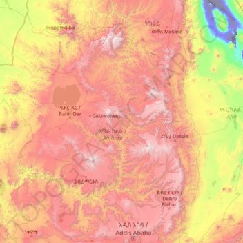 Topografische Karte Amhara, Höhe, Relief