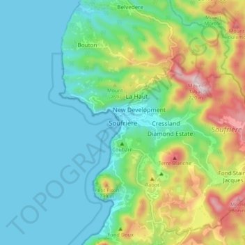 Topografische Karte Soufriere, Höhe, Relief