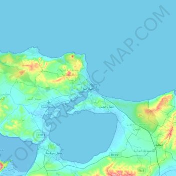 Topografische Karte Bizerte, Höhe, Relief