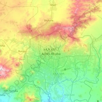 Topografische Karte Addis Abeba, Höhe, Relief
