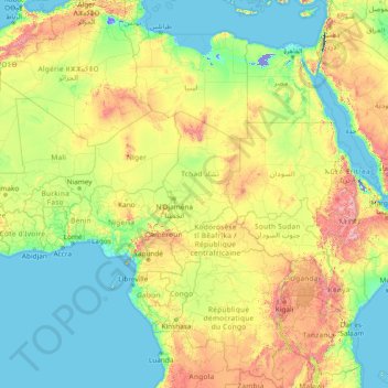 Topografische Karte Afrika, Höhe, Relief