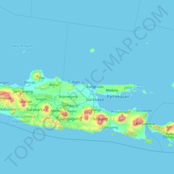 Topografische Karte Ost-Java, Höhe, Relief