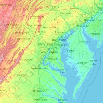 Topografische Karte Maryland, Höhe, Relief