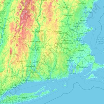 Topografische Karte Massachusetts, Höhe, Relief