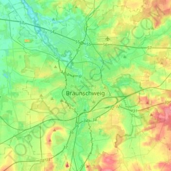 topographische karte braunschweig Topografische Karte Braunschweig, Höhe, Relief