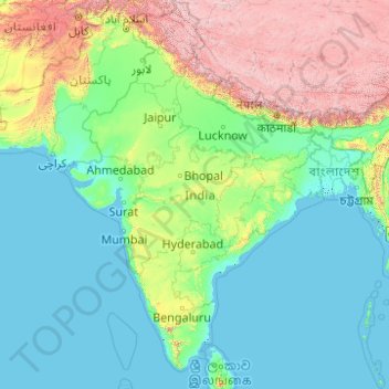 Topografische Karte Indien, Höhe, Relief