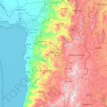 Topografische Karte Bujumbura Rural, Höhe, Relief