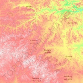 Topografische Karte Archangai, Höhe, Relief