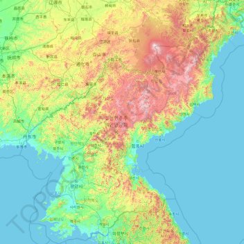 Topografische Karte Nordkorea, Höhe, Relief