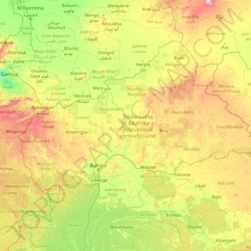 Topografische Karte Zentralafrikanische Republik, Höhe, Relief