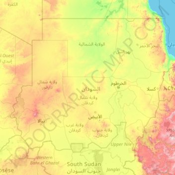 Topografische Karte Sudan, Höhe, Relief