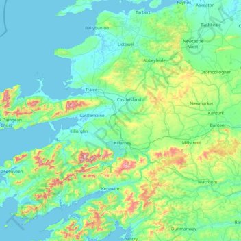 Topografische Karte County Kerry, Höhe, Relief