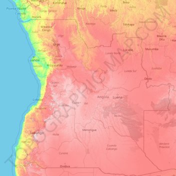 Topografische Karte Angola Hohe Relief