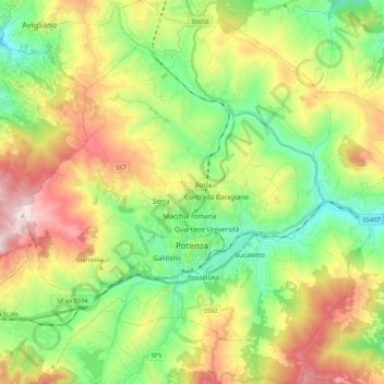 Topografische Karte Potenza, Höhe, Relief